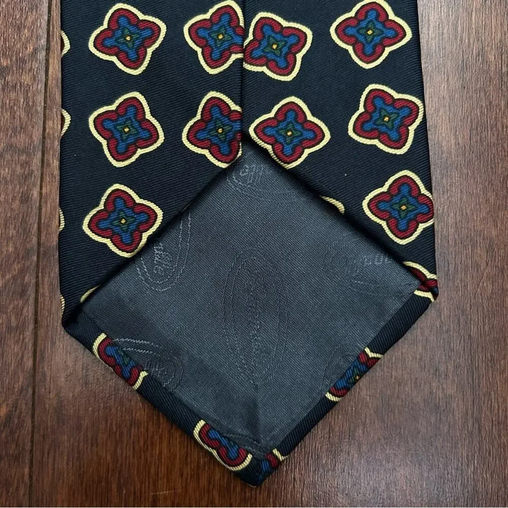 Faconnable Dark Navy and Red Geometric 100% Silk Tie